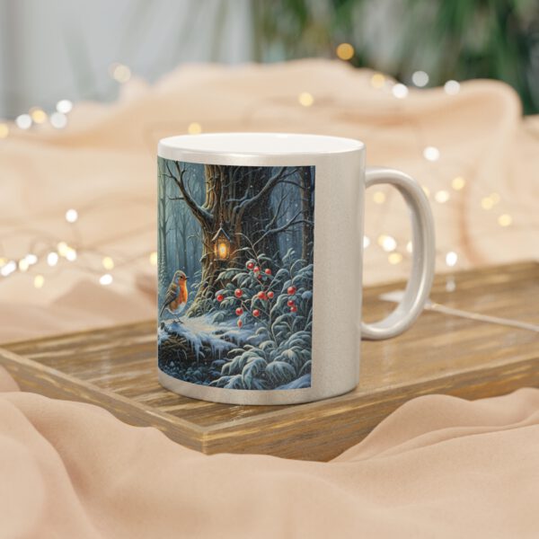 Metallic Mug (SilverGold) Winter Wonderland Robin - Image 4