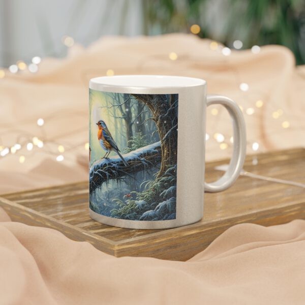 Metallic Mug (SilverGold) Winter Wonderland Robin - Image 4