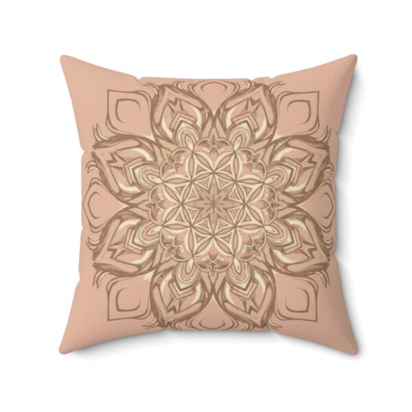 Boho Blush and Sand Mandala Faux Suede Square Pillow | Cozy Home Decor Accent