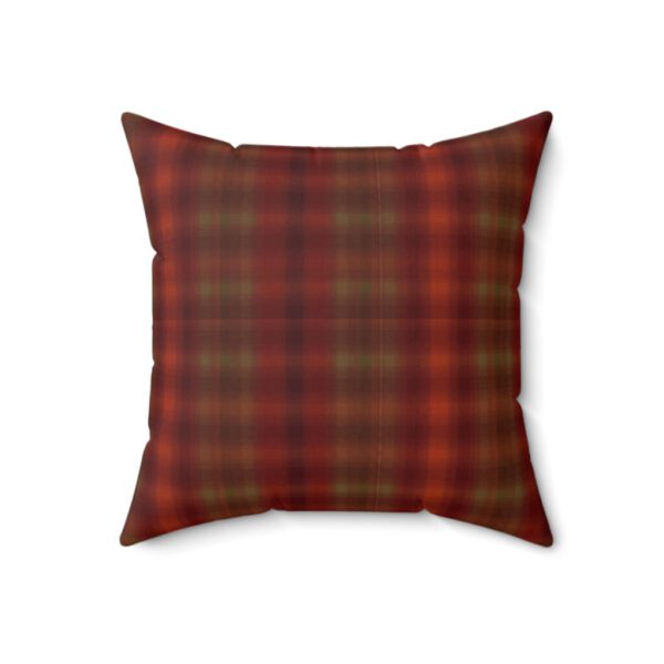 Square Pillow - Modern Tartan Deep Orange Red & Olive Green Faux Suede