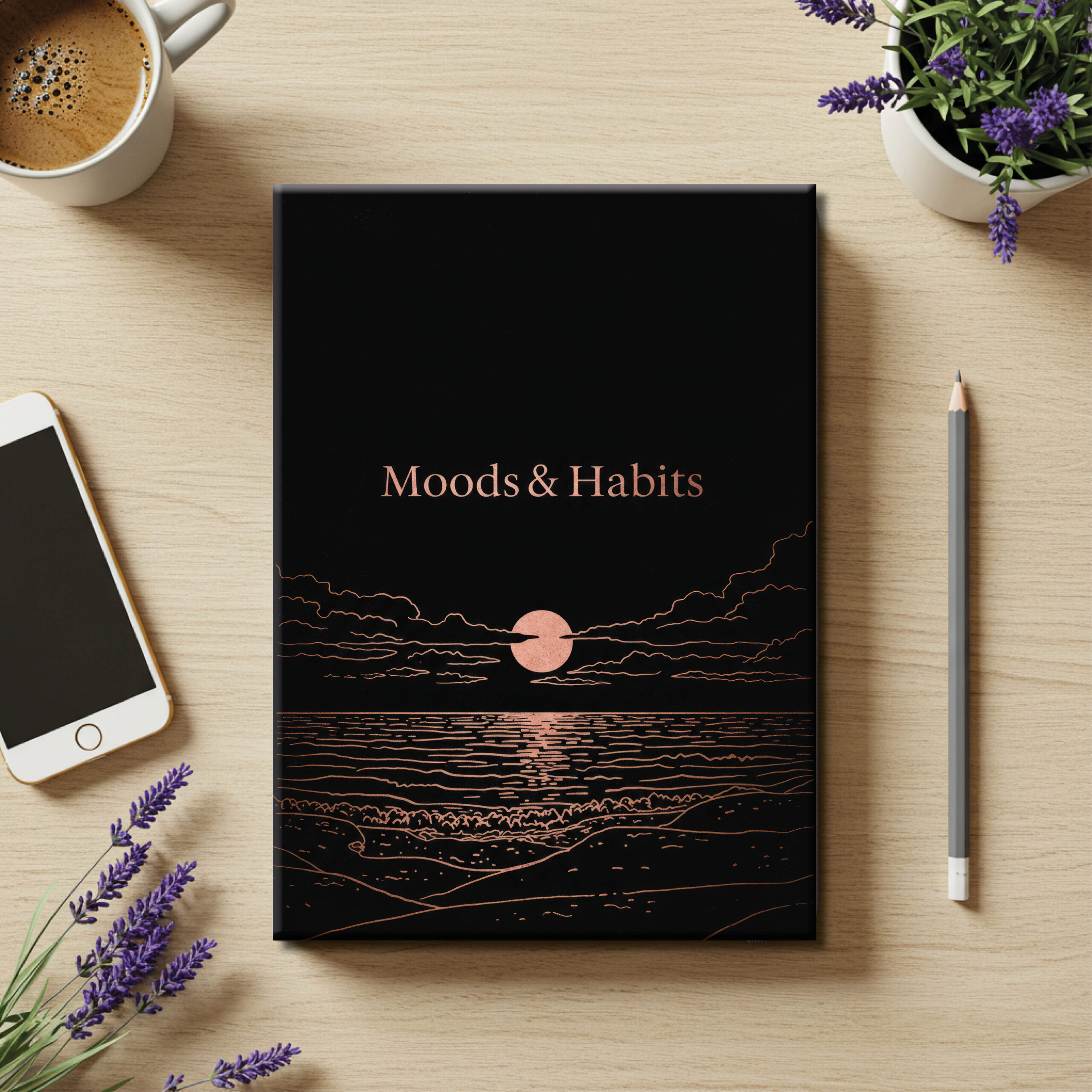 mock-ups for books and golden font journals10