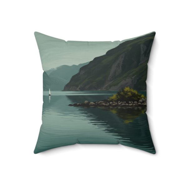 Serene Lake with Sailboat Faux Suede Pillow – Nature-Inspired Tranquil Home Décor