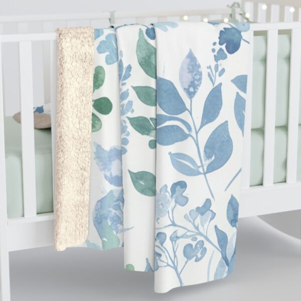Mother Nature's Bliss Sherpa Fleece Blanket - Blue and Green Floral, Soft Polyester, Large