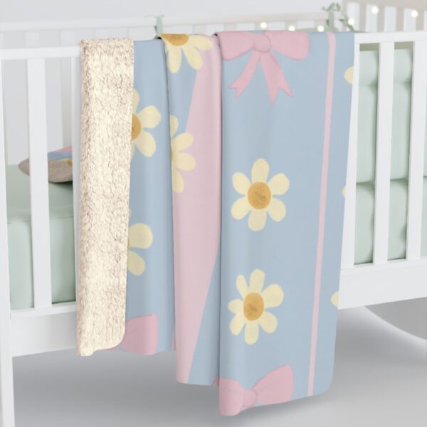 Cozy Blue Pastel Floral and Pink Bows Sherpa Fleece Blanket – Perfect Gift for Spring and Home Decor