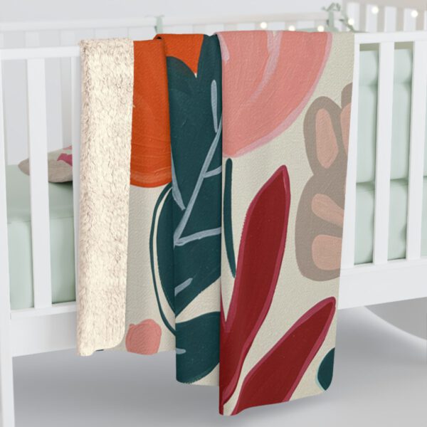 Artistic Bloom Sherpa Fleece Blanket - Stylized Floral Design, Soft Polyester, Large - Perfect Gift for Home Décor and Comfort