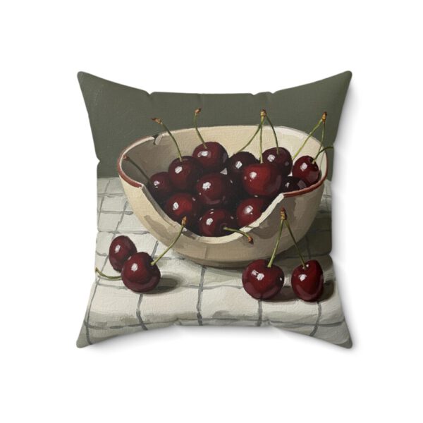 Rustic Cherry Bowl Faux Suede Pillow – Cozy Farmhouse-Inspired Home Décor