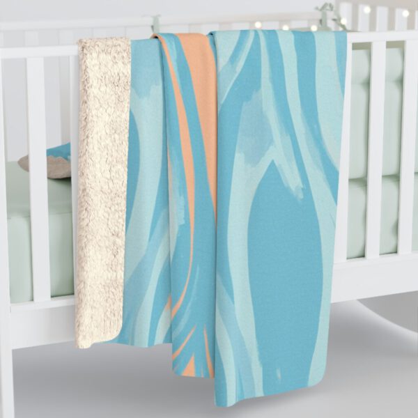 Waves of Tranquility Sherpa Fleece Blanket - Matte Sky Blue & Peach Highlights, Soft Polyester, Large