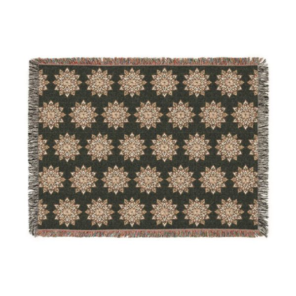Cozy Woven Blanket with Sage Green and Beige Mandala Star Pattern - Perfect Home Décor & Gift