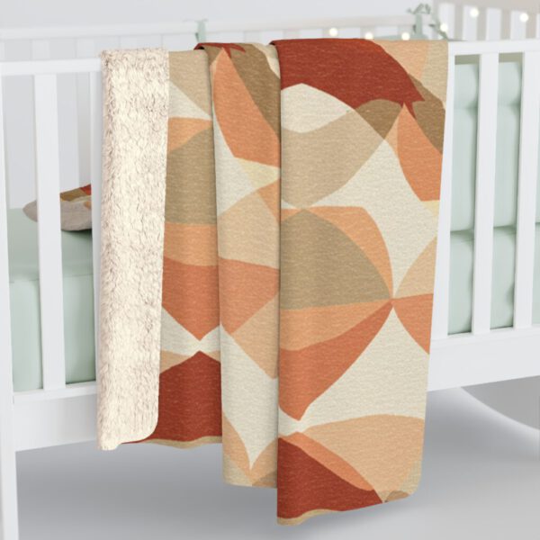Cozy Sherpa Fleece Blanket with Warm Fuzzy Peach Beige Orange and Off White Geometric Design