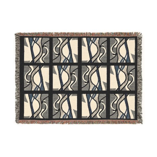 15617101461753670530_2048.jpeg Artistic Woven Blanket - Cozy Home Decor with Abstract Design in Black , White and Blue