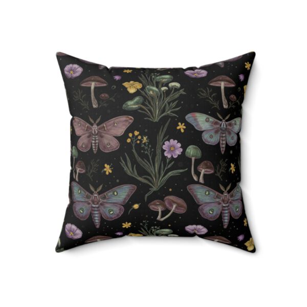 Bohemian Moths & Mushrooms Faux Suede Pillow – Floral Nature-Inspired Home Décor