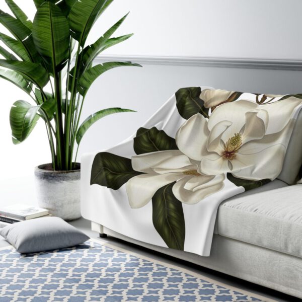 Southern Charm Sherpa Fleece Blanket - White Magnolia, Soft Polyester, Large
