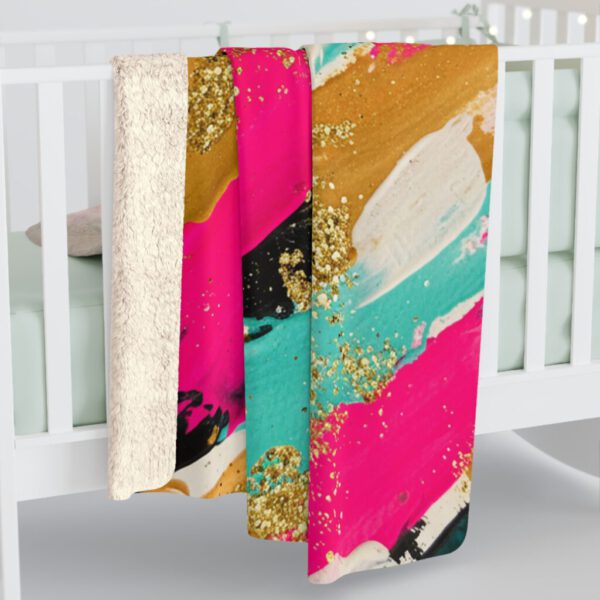 Artistic Expressions Sherpa Fleece Blanket - Colorful Abstract Paint Strokes, Soft Polyester, Large