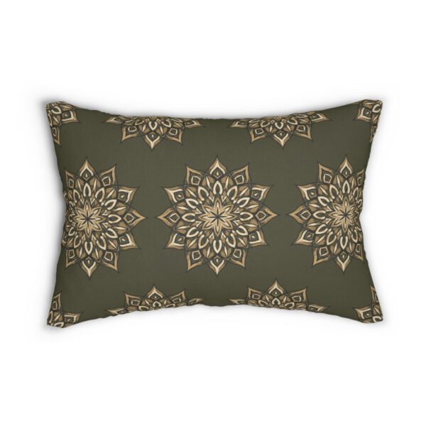 Sage Green and beige Boho Floral Lumbar Pillow - Elegant Green Mandala Design