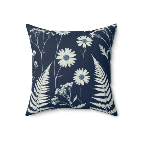 Navy Floral Cyanotype Faux Suede Pillow – Boho Chic Nature-Inspired Home Décor
