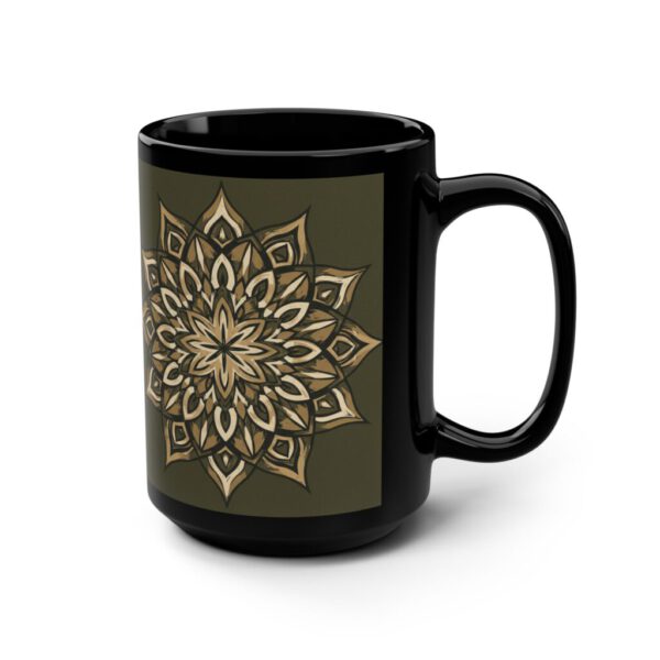 Gift for Him, Sage Green Mandala Design Black Mug - 15oz Coffee Cup for Tea Lovers
