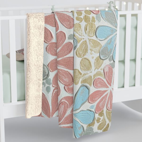 Luxe Bloom Sherpa Fleece Blanket - Rose Gold & Silver Floral, Soft Polyester, Large - Soft Throw for Home Decor