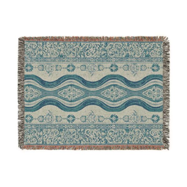 Cozy Woven Blanket - Elegant Blue Wave Pattern for Home Decor