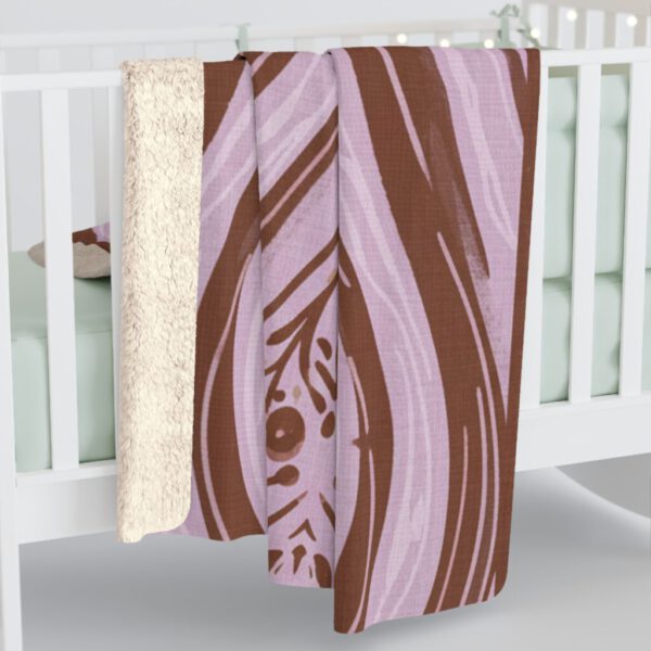 House Warming Floral Dream Sherpa Fleece Blanket - Pastel Lilac and Chocolate Brown, Soft Polyester, Large