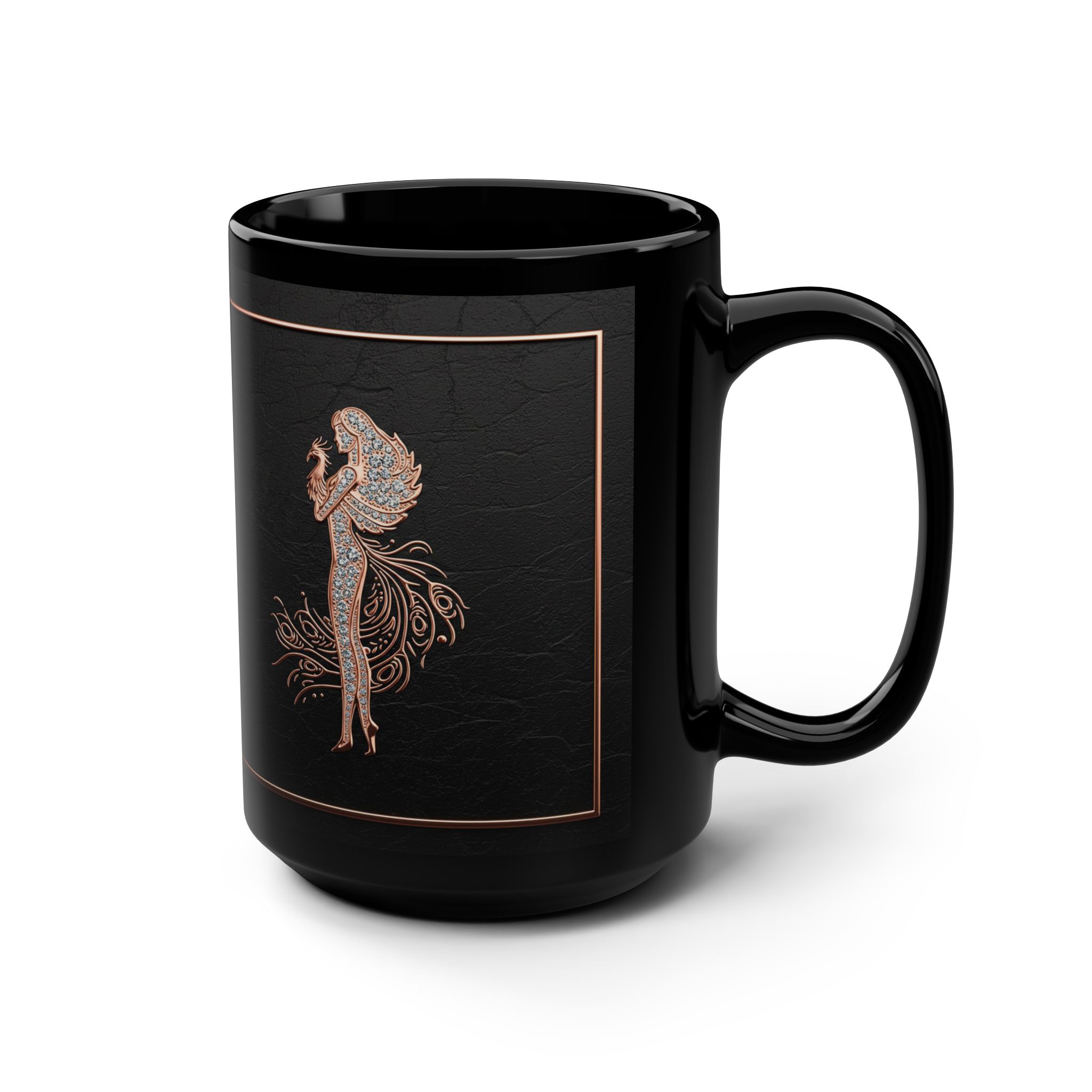 Black and Diamond Coffe Mug for Queens and Dark Feminine women, Phoenix Rising, Sensus Studio
