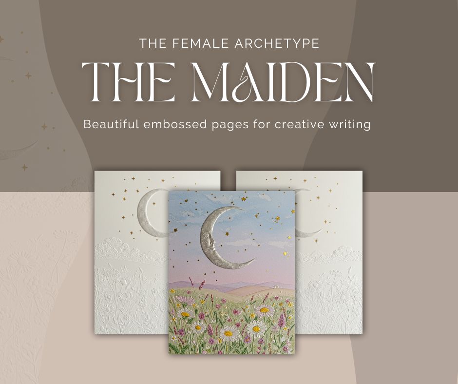 Journal For Female Archetype The Maiden, Silver Moon embossed pages