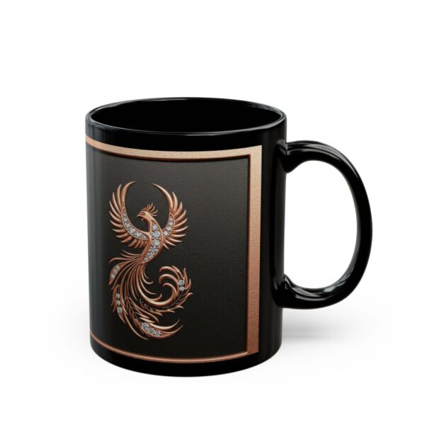 Elegant Art Deco Black Mug for Queens en Dark Feminine with Diamond Phoenix Design – Perfect Gift for Consious Women to enhance resiliance an will-power